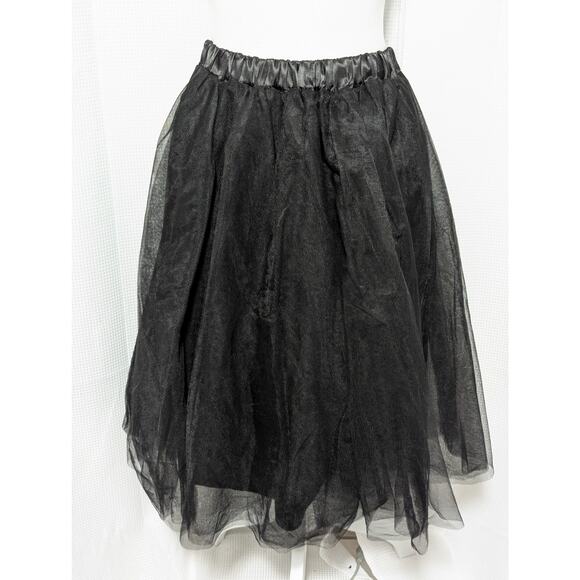 NWOT! FROU-FROU BLACK SATIN AND BLACK NET FULL POUFY, MIDI LENGTH SKIRT! SZ M - Picture 2 of 8